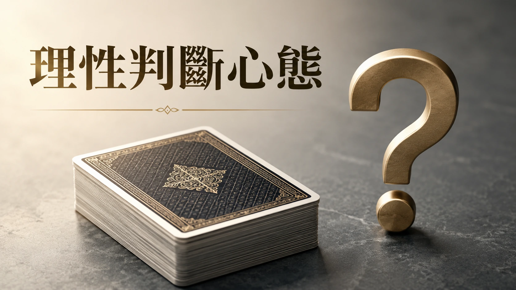 一副撲克牌旁邊放著一個問號圖示