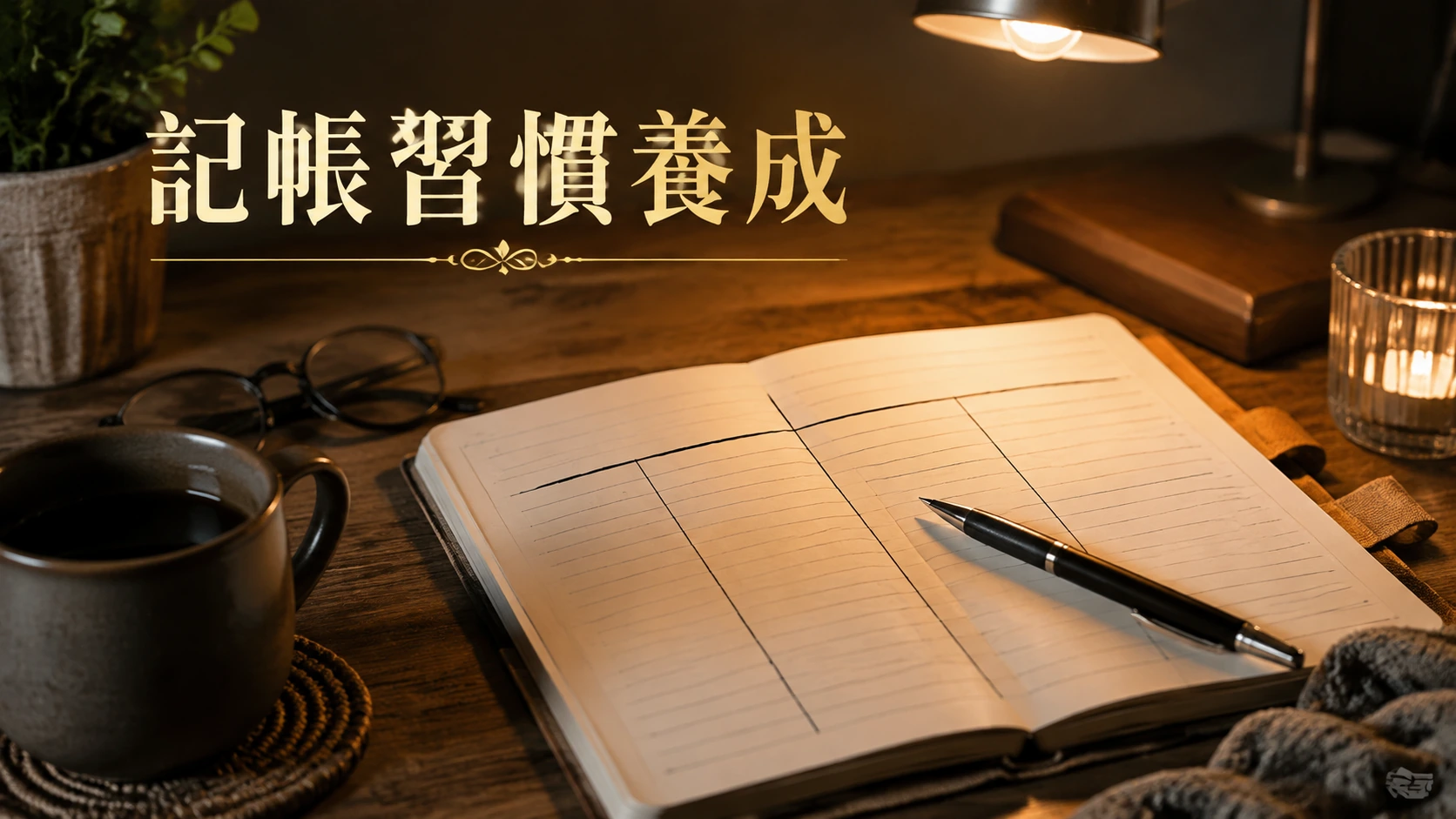 筆記本上寫著簡單收支表格與一支筆