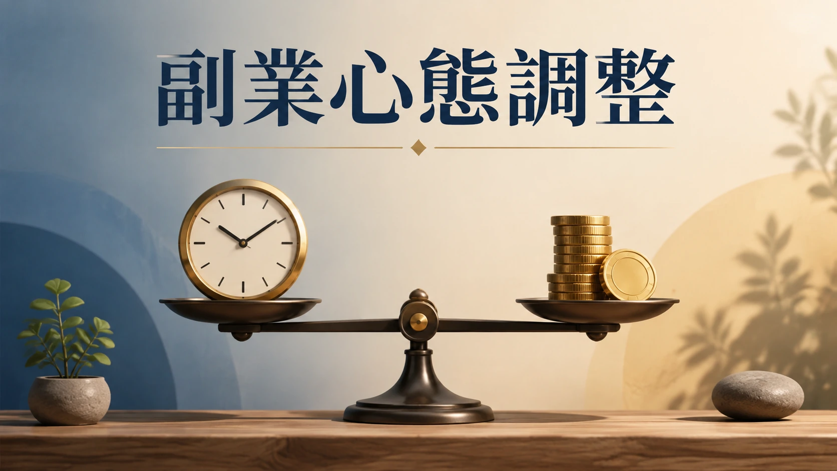 天秤圖示一邊放著時鐘一邊放著錢幣