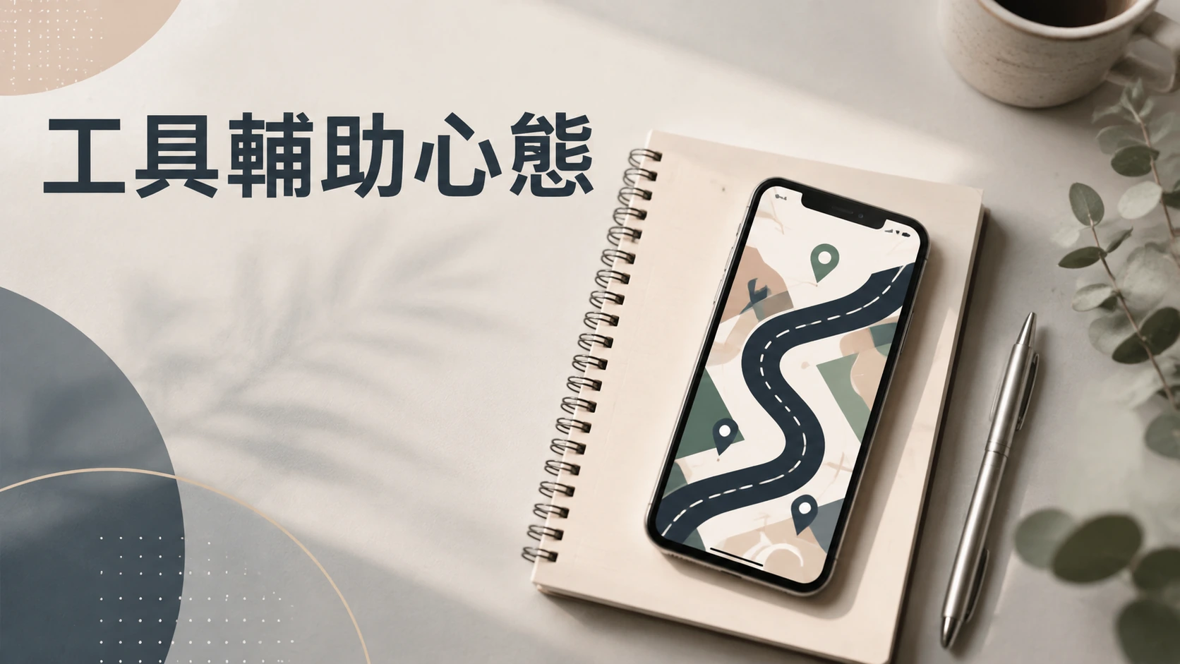 筆記本與手機並排，手機顯示抽象路圖圖示