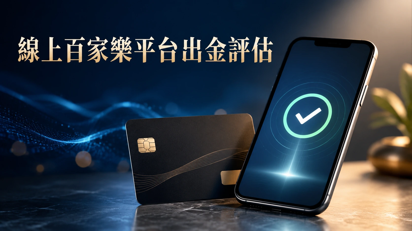 手機顯示轉帳完成圖示旁邊放著銀行卡片