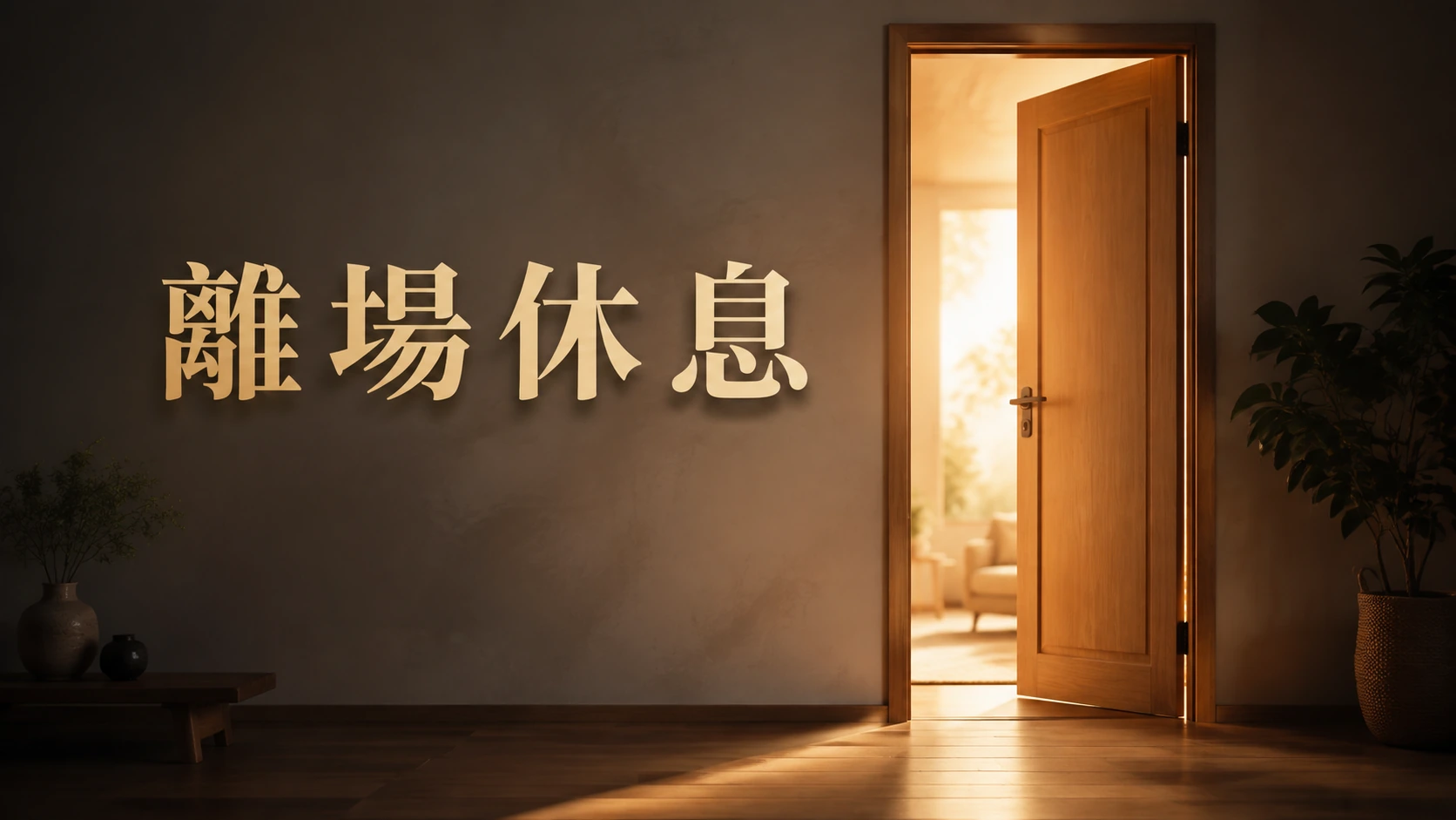 一扇半開的門透出溫暖的光線